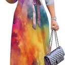 PinkPatty Women's Plus Size Maxi Dress 3/4 Sleeves Casual Flowy Long Dress for Vacation with Pockets (Large, A-tie Dye17)