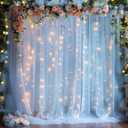 10x10ft Baby Blue Tulle Backdrop Curtain with Lights String for Parites, Sheer Photo Backdrop Curtains with Lights for Wedding Backdrop Ceremony Reception Bridal Shower Baby Shower Birthday Party