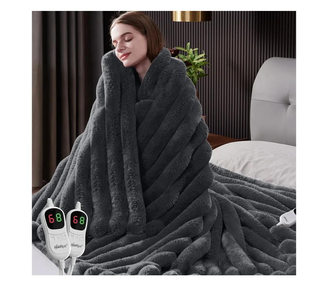 Heated Blanket Queen Size, Faux Fur Cozy Heating Blanket with Overheat Protection, 1/2/4/6/8 Hours Auto-Off 10 Heat Level, Machine Washable (84x90 Inches, Darkgrey)