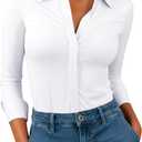 Button Down Shirts for Women Slim Fit Long Sleeve Stretch Dress Shirts Work Shirt Wrinkle Free Office Blouse Top (White, L)