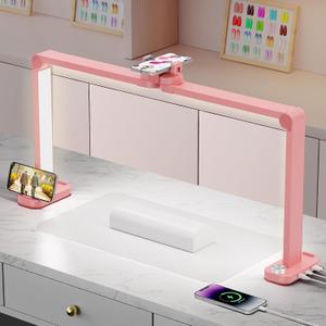 iVict Premium Large Nail Desks Light, 34" Foldable Lash Light for Eyelash with Phone Stand, 0-100% Adjustable Brightness, 3000K-6000K Color Temperature Led Desk lamp for Nail(Pink)