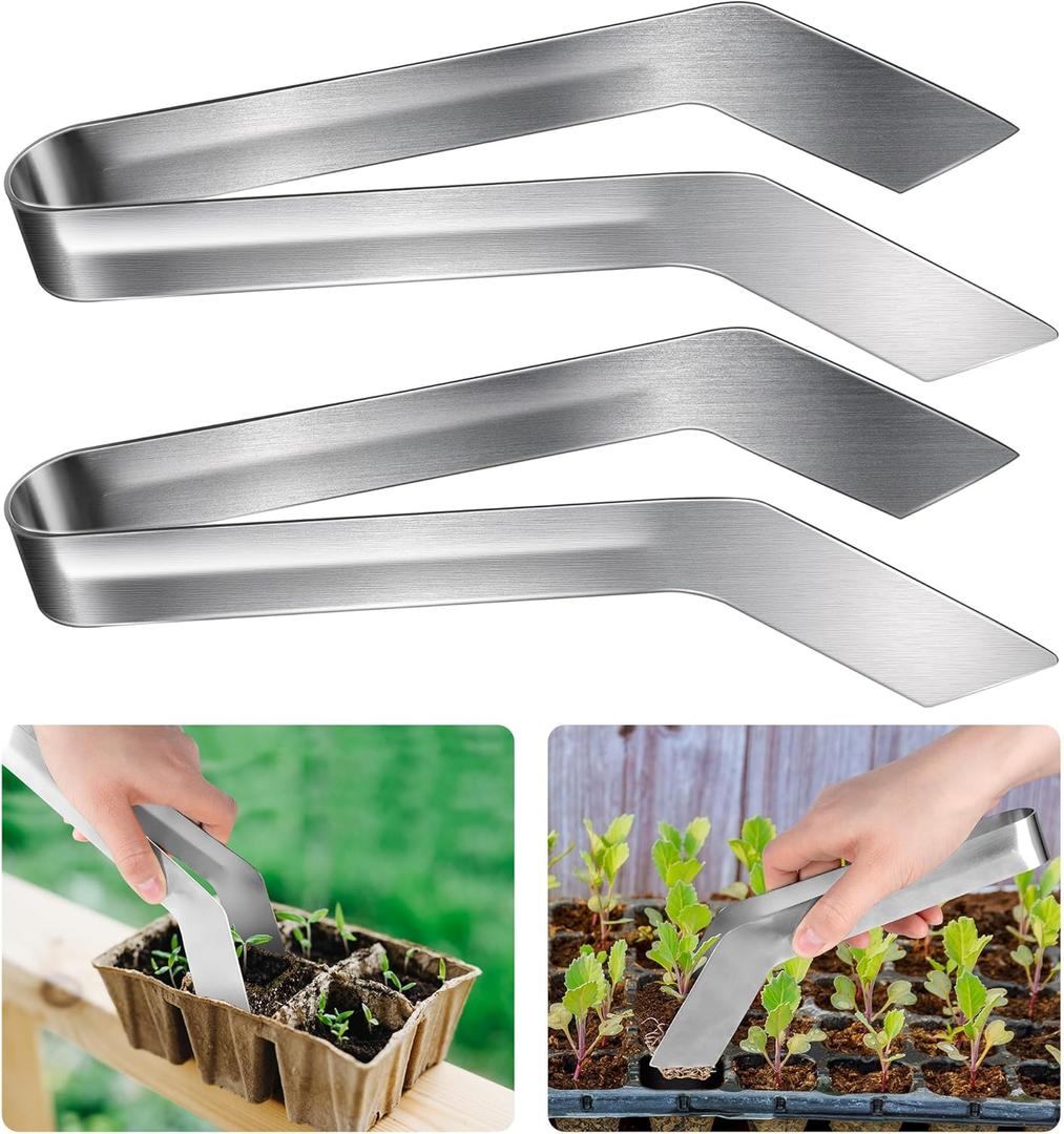 PURPLE STAR 1N 2 Pcs Seedling Transplant Tongs- 8.7 Inch Stainless Steel Gardening Plants Transplant Tongs- Seedling Remove Transplant Pliers for Reducing Root Damage, Silver