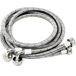 2-pack premium stainless steel washing machine hoses - 5 FT no-lead burst proof red and blue lined water inlet supply lines - universal 90 degree elbow connection 