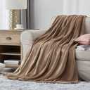 Hansleep Flannel Fleece Throw Blanket Twin Size, Super Soft Fluffy Bed Plush Blanket Throw, Luxury Fuzzy Cozy Couch Blanket for All Seasons, Camel, Twin 60x80