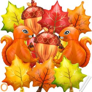 2 x Hungdao 24 Pcs Thanksgiving Balloons Fall Maple Leaf Pine Cones Squirrel Balloons Autumn Harvest Theme Party Decoration for Thanksgiving Party Supply Baby Shower Birthday Wedding Decor