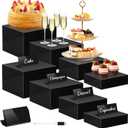Buffet Risers Set of 8 Acrylic Cube Display Stands Box Risers with Hollow Bottoms 4 Different Size Dessert Table Display Set Food Nesting Risers for Buffet Table, Cupcake Candy Food, Parties, Brunch, Weddings (8 PCS Black Cube)