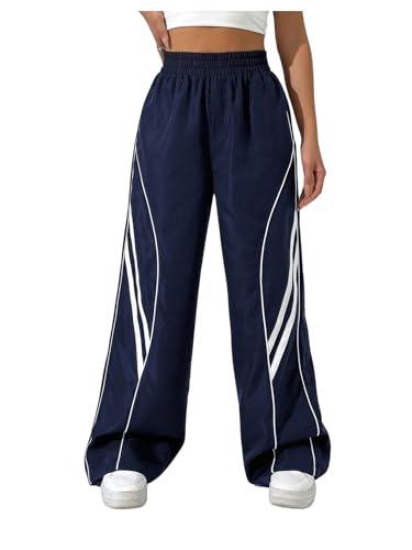 GORGLITTER Women's Wide Leg Track Pants Baggy Y2k High Waisted Dance Parachute Trousers Steertwear Blue Medium