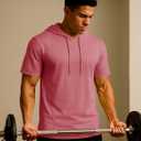 TACVASEN Short Sleeve Hoodies for Men Cotton Hoodies Summer Sweatshirt Lightweight Breathable Workout Shirts Pullover (Pink, M)