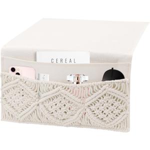 2Pcs Macrame Bedside Caddy Bedside Storage Organizer Basket Bed Hanging Bag Boho Remote Control Holder Table Cabinet Caddy Sofa Armrest Bag Magazine Holder for Home Bedroom Living Room Dorm Bed