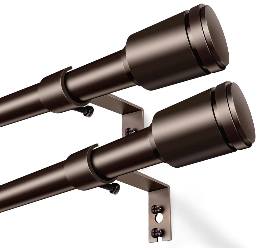 5/8” Diameter Curtain Rods 3060 Inch, for 3054 Inch Windows, Adjustable Splicing Bronze Curtain Rods for Windows with Brackets, Window Rod Long Small Curtains Rod
