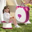 Travel Potty Seat for ToddlerFoldable Car Potty for Toddler, Portable Toilet Seat for Kids with Potty Liners, Absorbent Pads, Portable Potty Seat for Toddler Travel, Camping and Outdoor Use (Upgraded Sturdy-Strawberry)