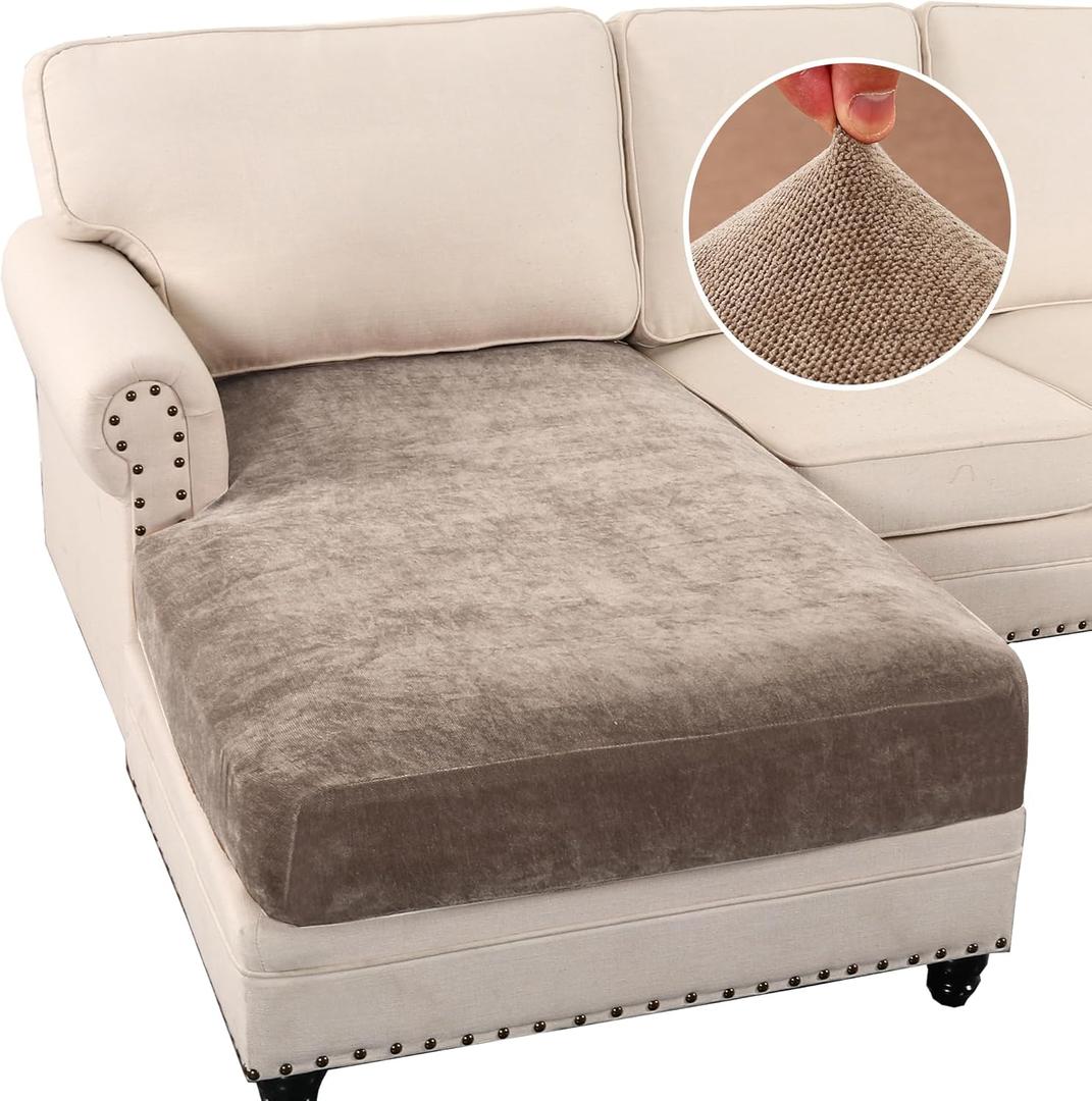 H.VERSAILTEX Sectional Couch Covers Super Stretch Chenille Couch Cover for Sectional Sofa Thick Soft Sectional Couch Covers for L Shaped Sofa Both Left/Right(Chaise Cushion Cover,Taupe)