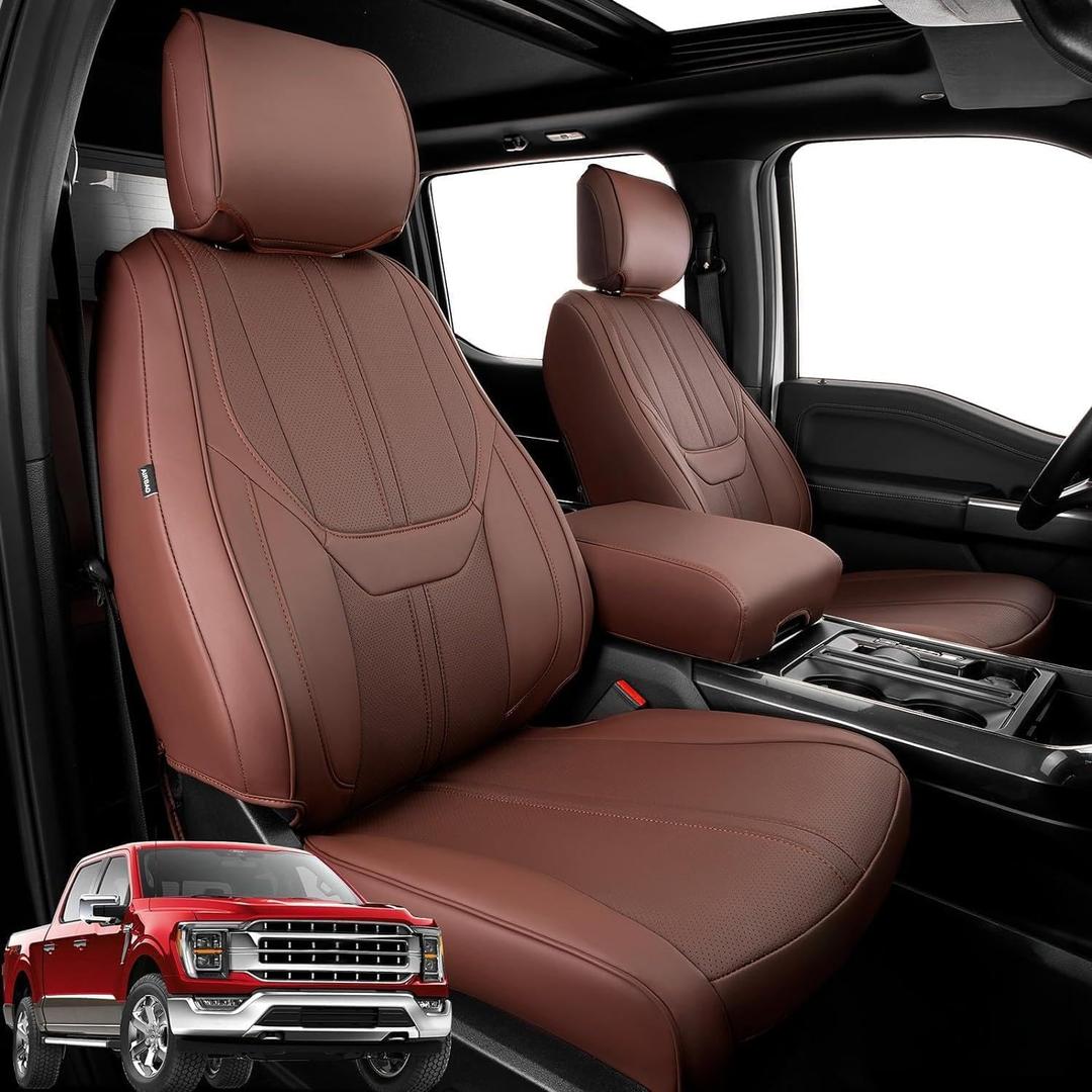 Super Cover for Ford F150 Seat Covers 2015-2026, Full Covered Faux Leather Truck Seat Protectors Waterproof for F150 2026 2025 2024 Accessories, Only Fit 1st Row Bucket Seat SuperCrew (XL,XLT), Gift
