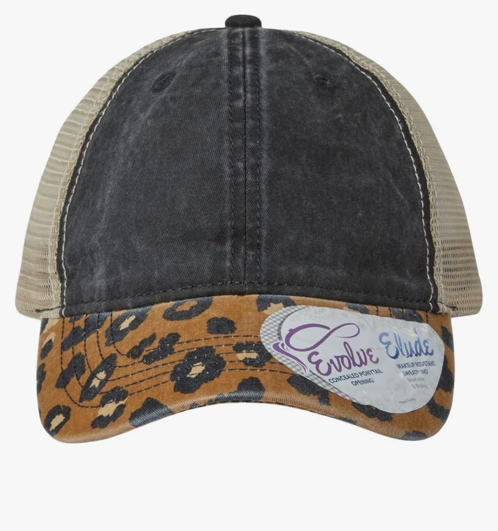 Maddmax Car Art Infinity Her Women's Ponytail High Messy Bun Mesh Back Trucker Baseball Hat Cap Black/Leopard/Khaki pack of 6