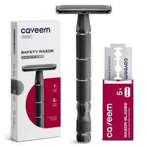 CAVEEM Double-Edge Safety Razor, Single-Blade Razors with 5 Stainless Steel Razor Blades for Men and Women, Reusable Metal Razor  Gun Metal Black (1 Count (Pack of 1))