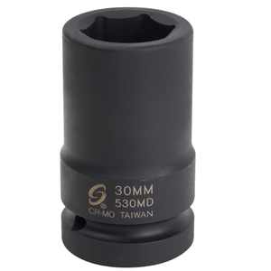 SUNEX Tools 1 in. Drive 30mm 6-Point Deep Impact Socket, CR-MO Steel, Model 530MD