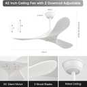 42'' Outdoor Ceiling Fan without Light,3 Solid Wood Damp Rated Ceiling Fan with Large Airflow,White Fan for Living Room,Bedroom,Gazebo,Porch.