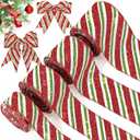 Ysleen 3 Rolls 24 Yards Christmas Red Green Ribbons Glitter Candy Cane Wired Ribbons for Christmas Tree Craft Gift Wrapping Decorative Supplies
