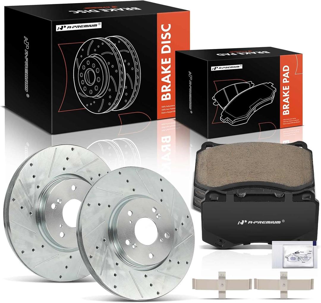 A-Premium 12.21 inch (310mm) Front Drilled and Slotted Disc Brake Rotors + Ceramic Pads Kit Compatible with Select Acura Models - TL 2004 2005 2006 2007 2008, 6-PC Set