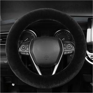 Kewucn Fuzzy Car Steering Wheel Cover, Fluffy Soft Fur Wheel Protector for Warm Winter, 15'' Anti-Slip Steering Wheel Covers, Universal Vehicle Interior Accessories for Men Women (Black)