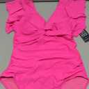 Blooming Jelly Womens Tummy Control Swimsuit V Neck One Piece Bathing Suits Slimming Lace-up Ruffle Swimwear, Size: Large