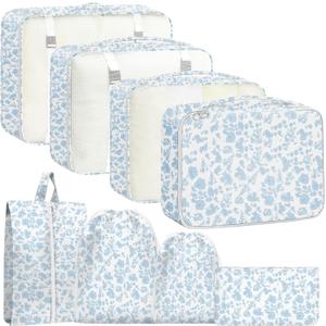 Packing Cubes for Travel - 8 Set Luggage Organizer Bags for Family, Mesh Breathable Packing Cubes for Suitcases Durable Travel Essentials Bags Set (Floral)