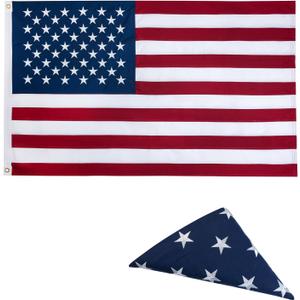 Bradford Cotton American Flag 5x9.5 feet Memorial Size Flag for Veteran, Embroidered Star USA Flags Soft Material, Cloth US United State Flag with 2 Brass Grommets