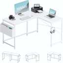 Pamray 47 Inch Reversible L Shaped Gaming Desk Corner Computer Desk with Storage Bag Home Office Table for Writing Study White