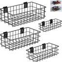 Menkxi 4 Pcs Slatwall Baskets Set Black Ventilated Metal Slatwall Baskets Multiple Sizes Hanging Mounted Storage Accessories for Garage Rooms Shops Panels Storage Display Organizing
