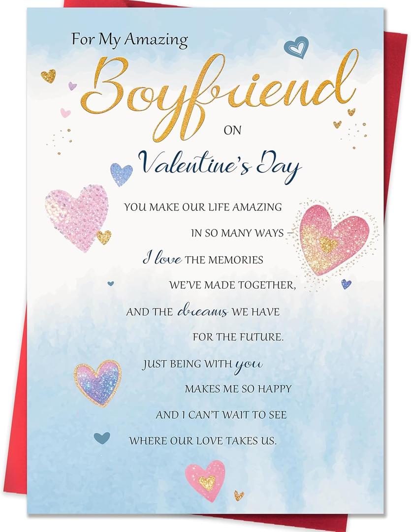 3 x IDU Valentines Day Card for Boyfriend,Valentines Day Cards for Him,Boyfriend Valentines Day Gifts with Glitter Heart Design