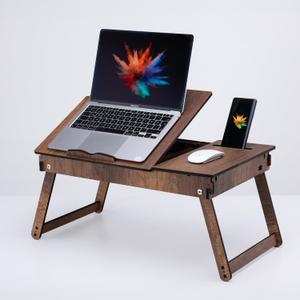 Foldable Lap Desk for Laptop Tray for Bed, Adjustable Laptop Stand, Notebook Folding Table with Storage, Bed Desk for Lap top and Writing, Portable Study Table, Walnut Lap desk