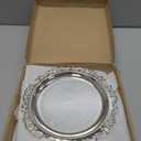 3 Pcs Silver Serving Tray 10 Inch Elegant Vintage Floral Round Metal Plate Silver Platter for Buffet Wedding Party Jewelry Decorative