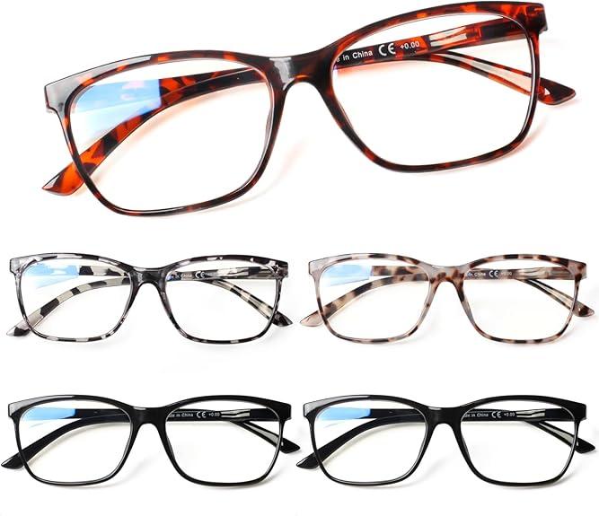 SIGVAN 4 Pack Blue Light Blocking Reading Glasses Fashion Square Computer Readers for Women Men, Anti UV Ray Nerd Eyeglasses (5C B, 0.5)