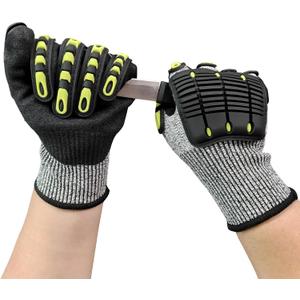 Impact Protection Gloves,Level5 Cut Resistant Work Gloves,Nitrile Coated Heavy Duty Work Gloves, Anti Vibration Gloves For Men,Women (1Pair,Small)