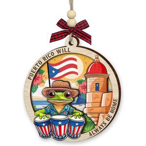 2 x Puerto Rico Christmas Ornament 2025 - Puerto Rico Gifts for Men, Women, Travel Souvenir Gifts for Mom, Dad, and Friends - 2 Layered Wooden Coqui Frog Ornament for Christmas Tree