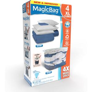 MagicBag Smart Design Instant Space Saver Storage - Cube Extra Large - Set of 4 Bags Total - Airtight Double Zipper - Vacuum Seal - Clothing, Pillows - Home Organization