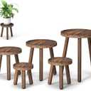 5-Pack Wood Plant Stands Indoor, Single Plant Stand for 6-12 Inch Pots, Mid-Century Modern Plant Stool, Tall Plant Stand for Large Plants for Living Room, Balcony, Office (Dark Brown)