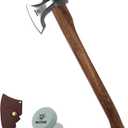 Splitting Axe, 27.5-inch Chopping Axe with Leather Sheath, Camping Hatchet 1065 High Manganese Steel and Hickory Handle