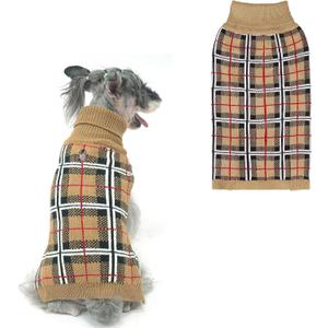 PUPTECK Dog Sweaters for Large Medium Small Dogs - Fall Classic Plaid Style Puppy Holiday Winter Coat Clothes Warm (M - Chest 22", Back 16", Cream)