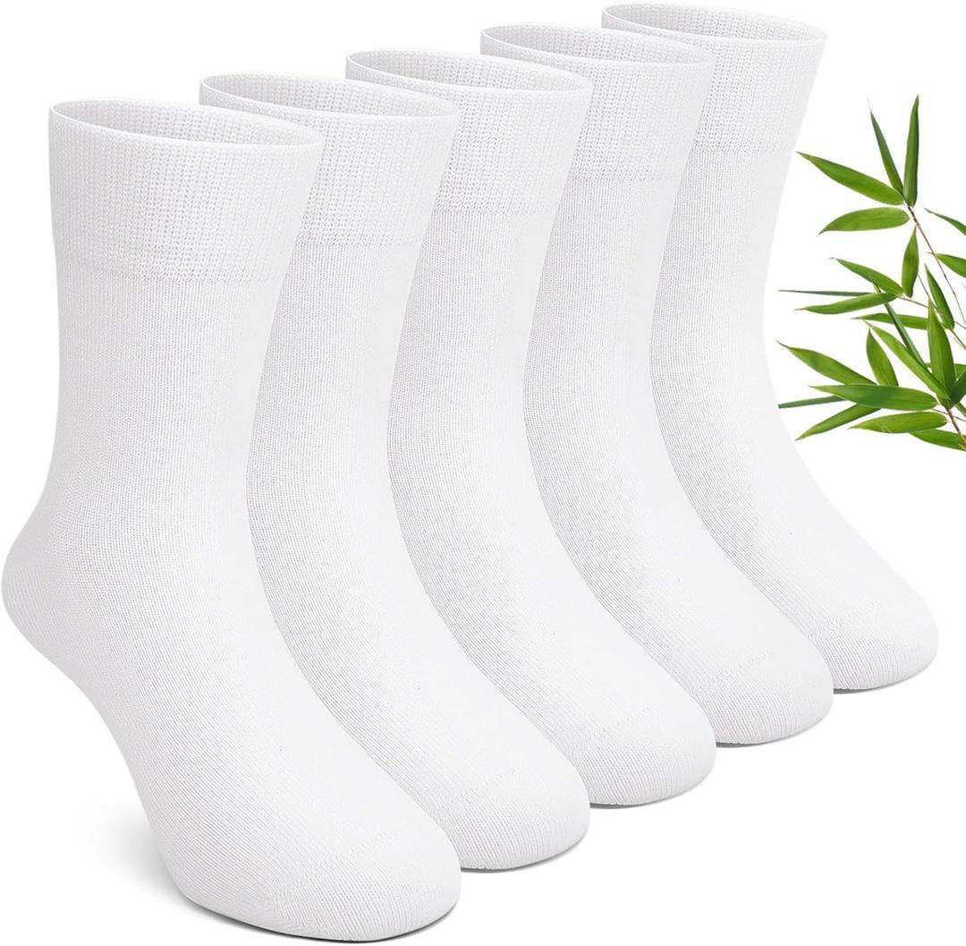 Artfasion Kids Seamless Sensory Socks: Bamboo Viscose Soft Breathable School Crew Dress Socks for 7-9 Years Boys Girls Daily Wearing 5 Pairs (White-Large)