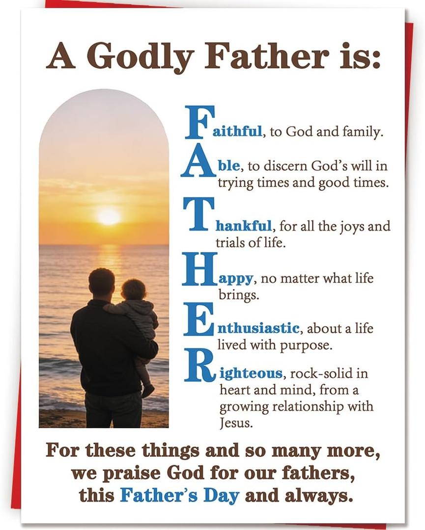 Religious Fathers Day Card Gifts for Husband Dad Godfather Granddad, Funny Father's Day Decorations, Double Sided Printed Greeting Card with Envelope