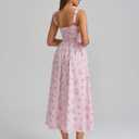 KUTUMAI Floral Corset Midi Dress Flowy Slit Summer Spring Wedding Guest Dresses for Women Sundress with Pockets (Pink, S)