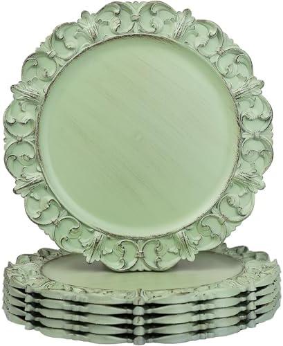 Leemxiiny Green Charger Plates Set of 5, Decorative Table Plastic Chargers for Dinner Plates, Party, Wedding, Thanksgiving, Christmas, FD2GR