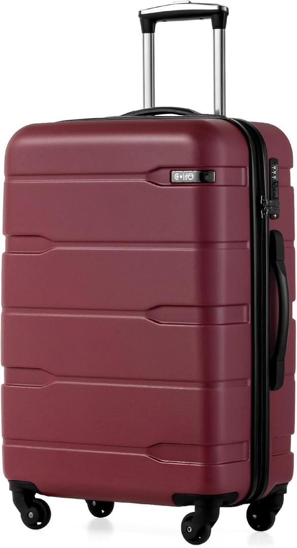 Coolife Medium Checked Luggage Hardside PC+ABS Suitcase with TSA Lock, Lightweight Rolling Carry On with Spinner Wheels(Charcoal, 24in) (Radiant Pink)