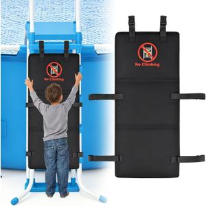 600D Oxford Cloth Pool Ladder Safety Guard, 15 x 31.5in Pool Ladder Protector Cover with "No Climbing" Slogan for Above Ground Pools, Pool Ladder Pad to Prevent Child from Climbing and Falling