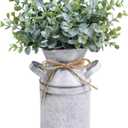 Winlyn Farmhouse Galvanized Metal Milk Can with Artificial Eucalyptus Greenery Arrangement Fake Plants Farmhouse Centerpieces 11.8" Tall for Rustic Country Wedding Home Table Tiered Tray Shelf Dcor