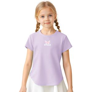 Stelle Girls Athletic Shirts Short Sleeve Quick Dry Sports Tees UPF 200, Crew Neck Active Tops for Kids  (X-Small, Lavender)