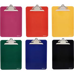 Amazon Basics Lightweight Plastic Clipboards with Sturdy Metal Clip, Letter Size, Assorted Classic Colors, Pack of 6