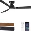 Ceiling Fans with Lights, 52 inch Low Profile Ceiling Fan with Light and Remote Control, Flush Mount, Reversible, 3CCT, Dimmable LED, Noiseless, Black Ceiling Fan for Bedroom, Living Room