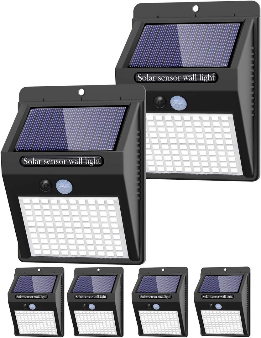 6 Pack Solar Lights Outdoor, 3 Modes/100LED Solar Security Lights Wireless IP65 Waterproof Solar Motion Lights Outdoor Solar Wall Lights Outdoor Lights for Front Door, Backyard, Garage, Deck (Cool White)